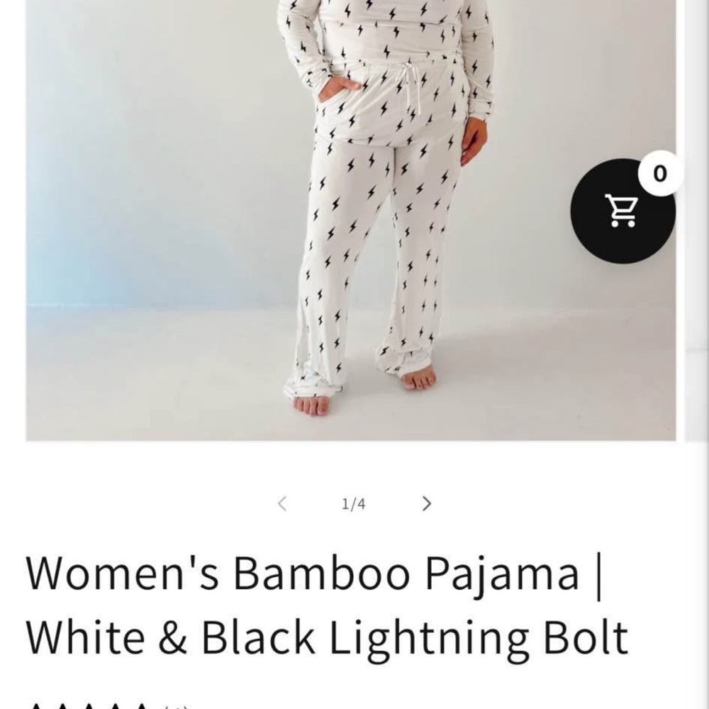 White and Black Lightning Bolt Pajama Set -Forever French Size Medium